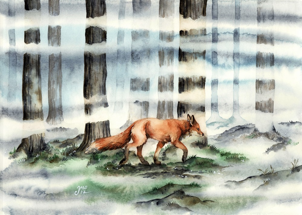 Original Painting - Fox in a Misty Forest